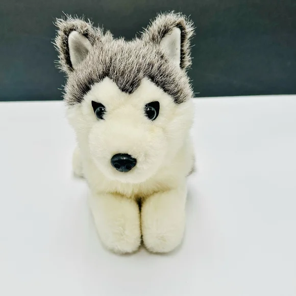 1996 Husqvarna Siberian Husky Wolf Dog Plush Puppy 15” Laying Stuffed Animal - Picture 2 of 10